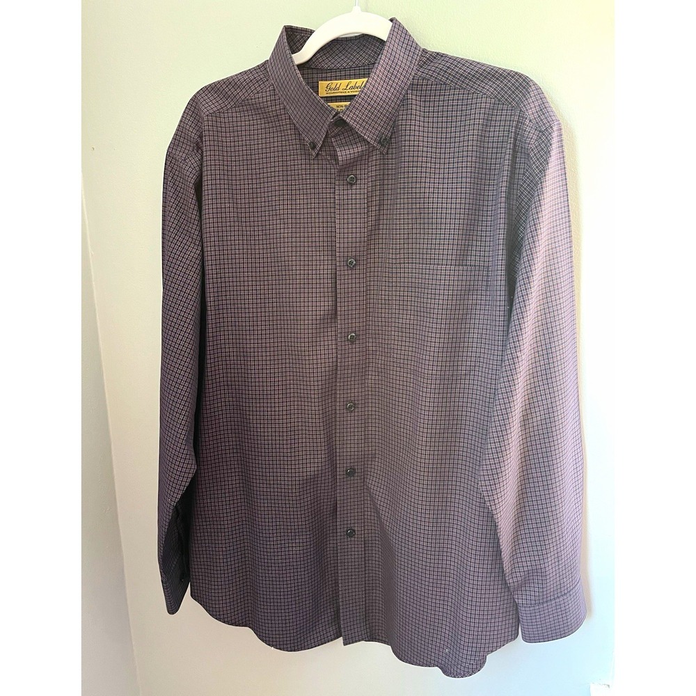 Roundtree & Yorke Gold Label Non-Iron Cotton red/Blue Check Dress Shirt L